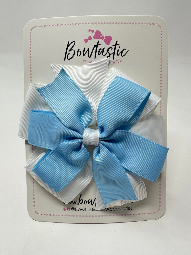 4 Inch Double Pinwheel Bow - Blue Topaz & White