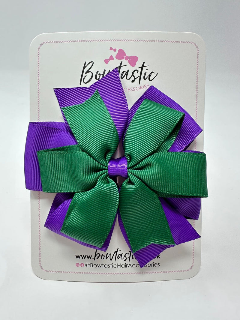 4 Inch Double Pinwheel Bow - Forest Green & Purple