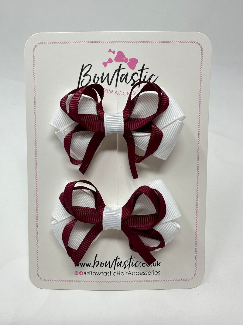 2.5 Inch Bows - White & Wine - 2 Pack