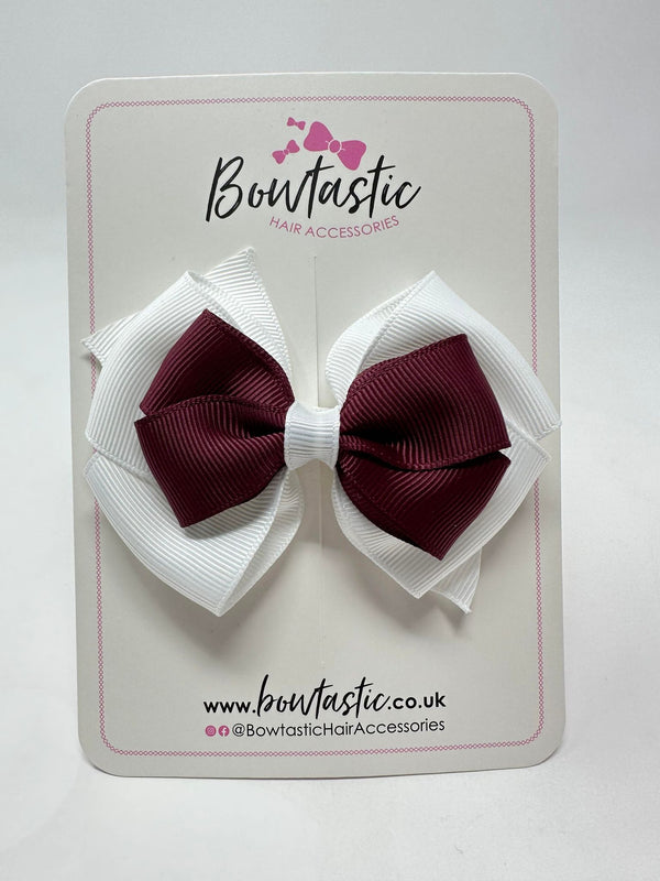 3.75 Inch Layered Bow - Burgundy & White