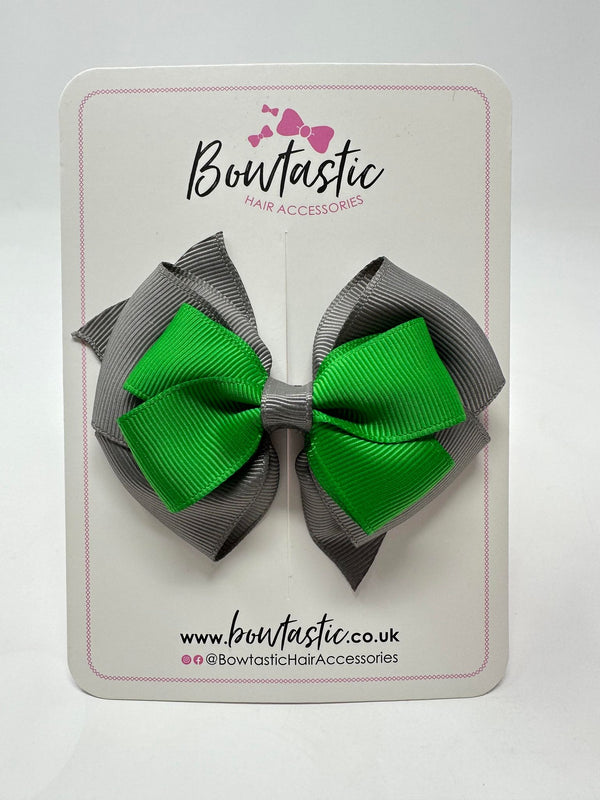 3.75 Inch Layered Bow - Emerald Green & Metal Grey