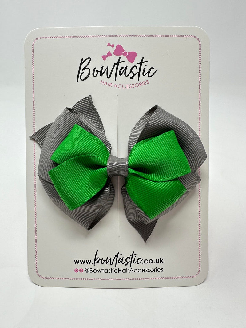 3.75 Inch Layered Bow - Emerald Green & Metal Grey