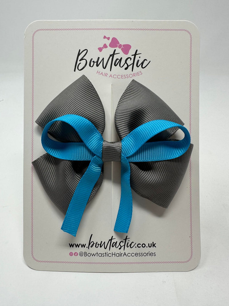 3.5 Inch Flat Bow - Turquoise & Metal Grey