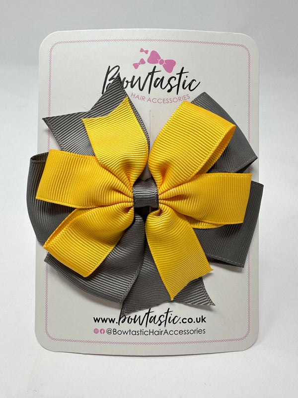 4 Inch Double Pinwheel Bow - Yellow Gold & Metal Grey