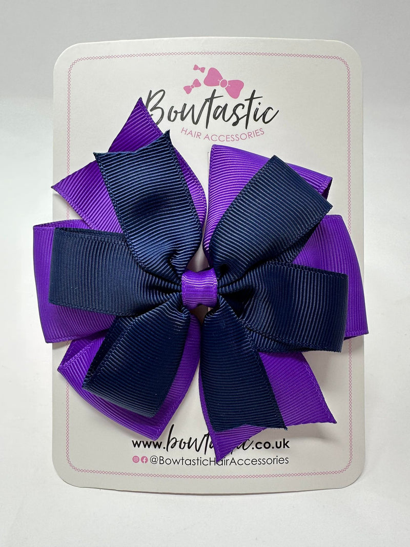 4 Inch Double Pinwheel Bow - Purple & Navy