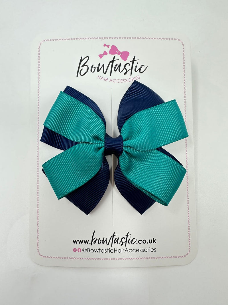 3.5 Inch Butterfly Bow - Jade Green & Navy