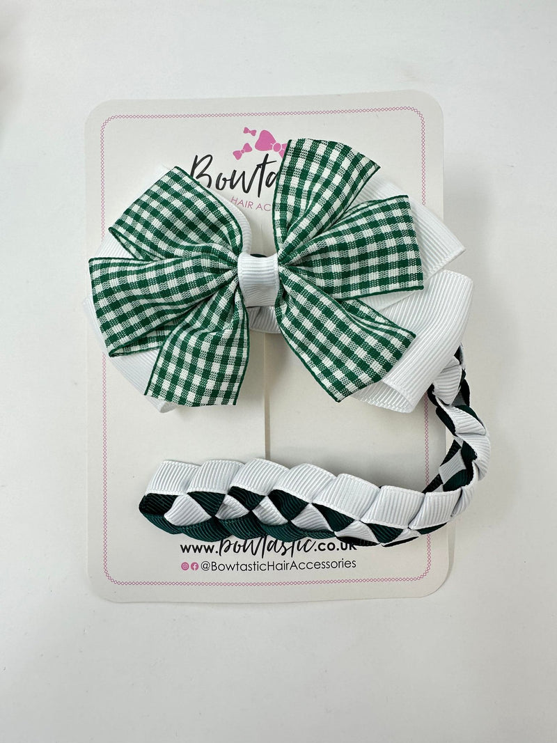 Bun Wrap - 4 Inch Bow - Green & White Gingham