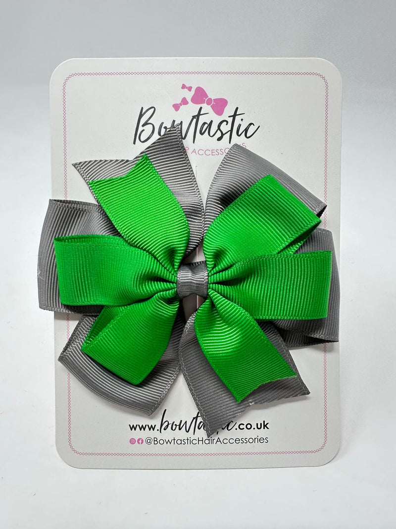 4 Inch Double Pinwheel Bow - Emerald Green & Metal Grey