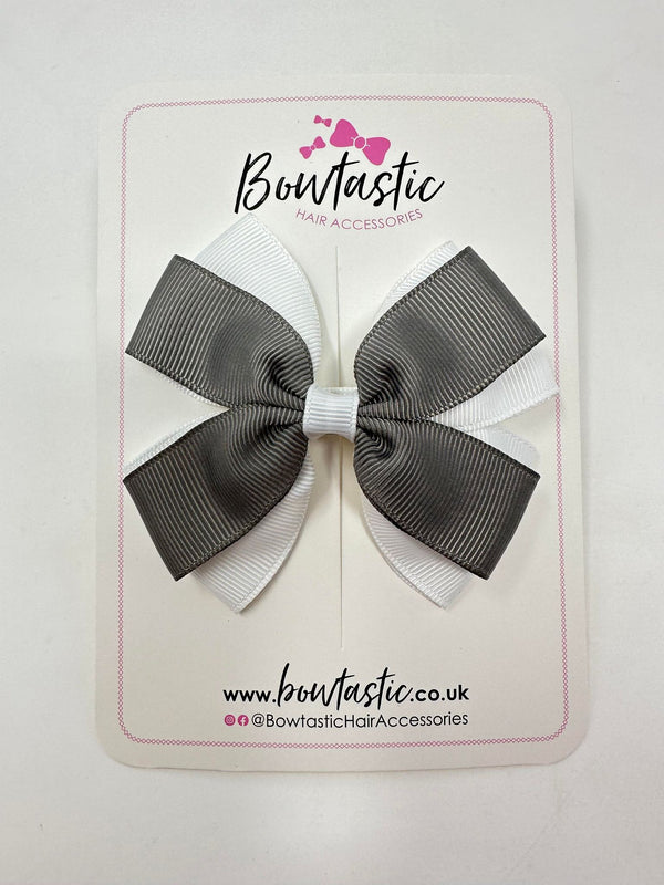 3.5 Inch Butterfly Bow - Metal Grey & White