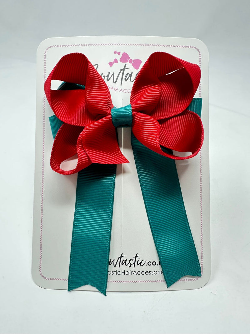 3.5 Inch Tail Bow - Red & Jade Green