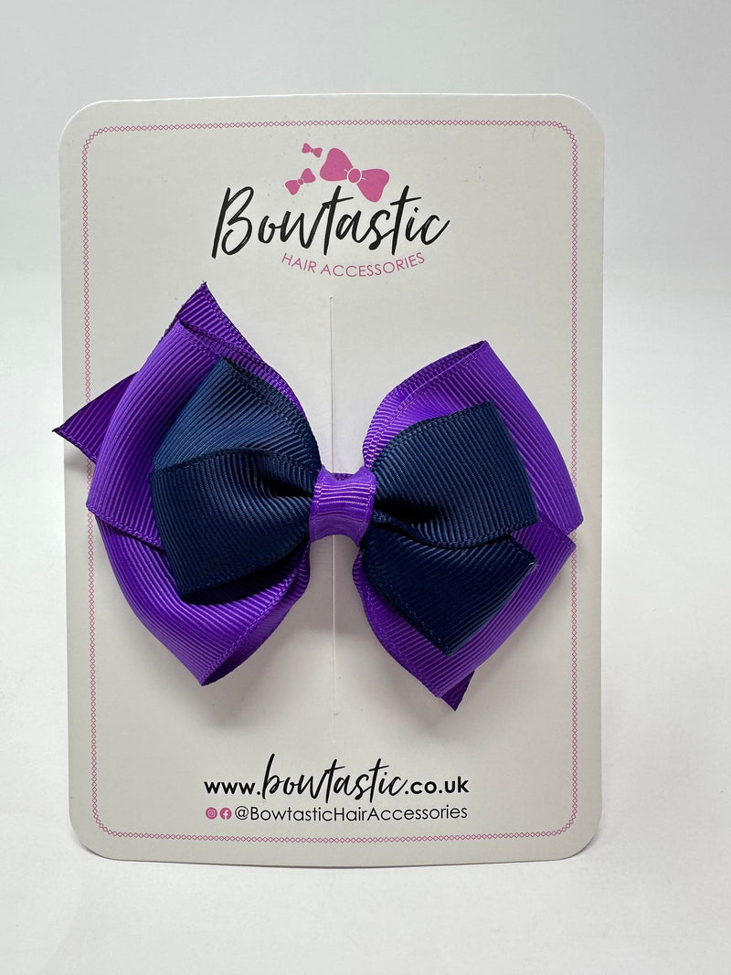 3.75 Inch Layered Bow - Purple & Navy