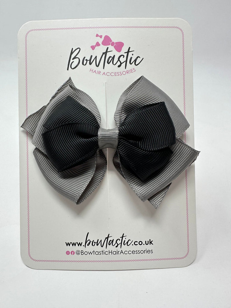 3.75 Inch Layered Bow - Black & Metal Grey