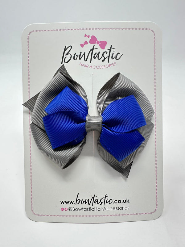 3.75 Inch Layered Bow - Cobalt & Metal Grey