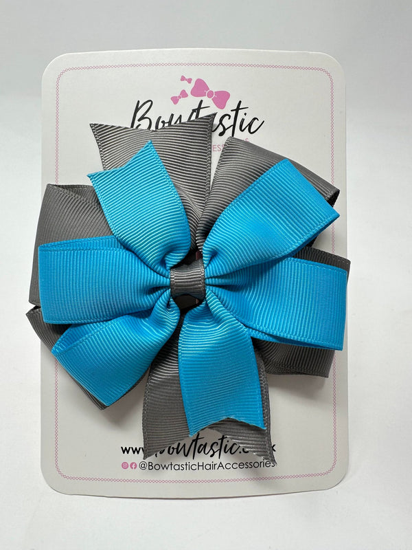 4 Inch Double Pinwheel Bow - Turquoise & Metal Grey