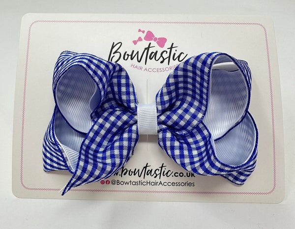 4 Inch Double Ribbon Bow - Royal Blue & White Gingham