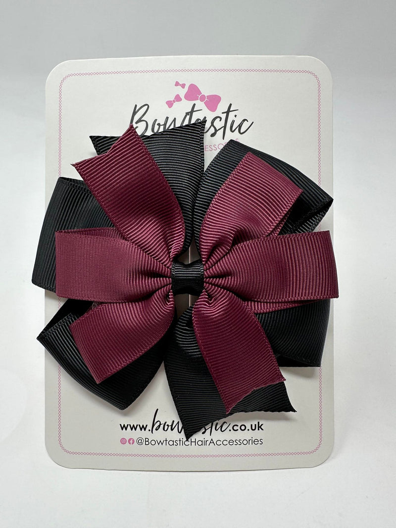 4 Inch Double Pinwheel Bow - Burgundy & Black