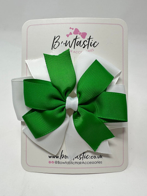 4 Inch Double Pinwheel Bow - Emerald Green & White