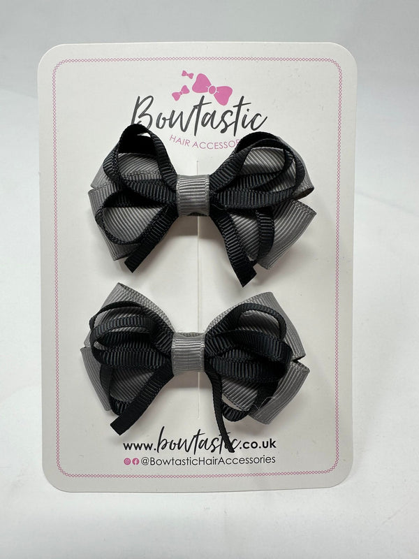 2.5 Inch Bows - Metal Grey & Black - 2 Pack