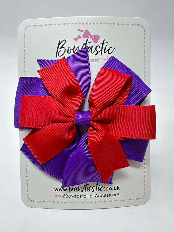 4 Inch Double Pinwheel Bow - Purple & Red