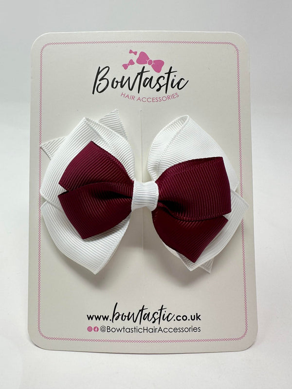 3.75 Inch Layered Bow - Wine & White