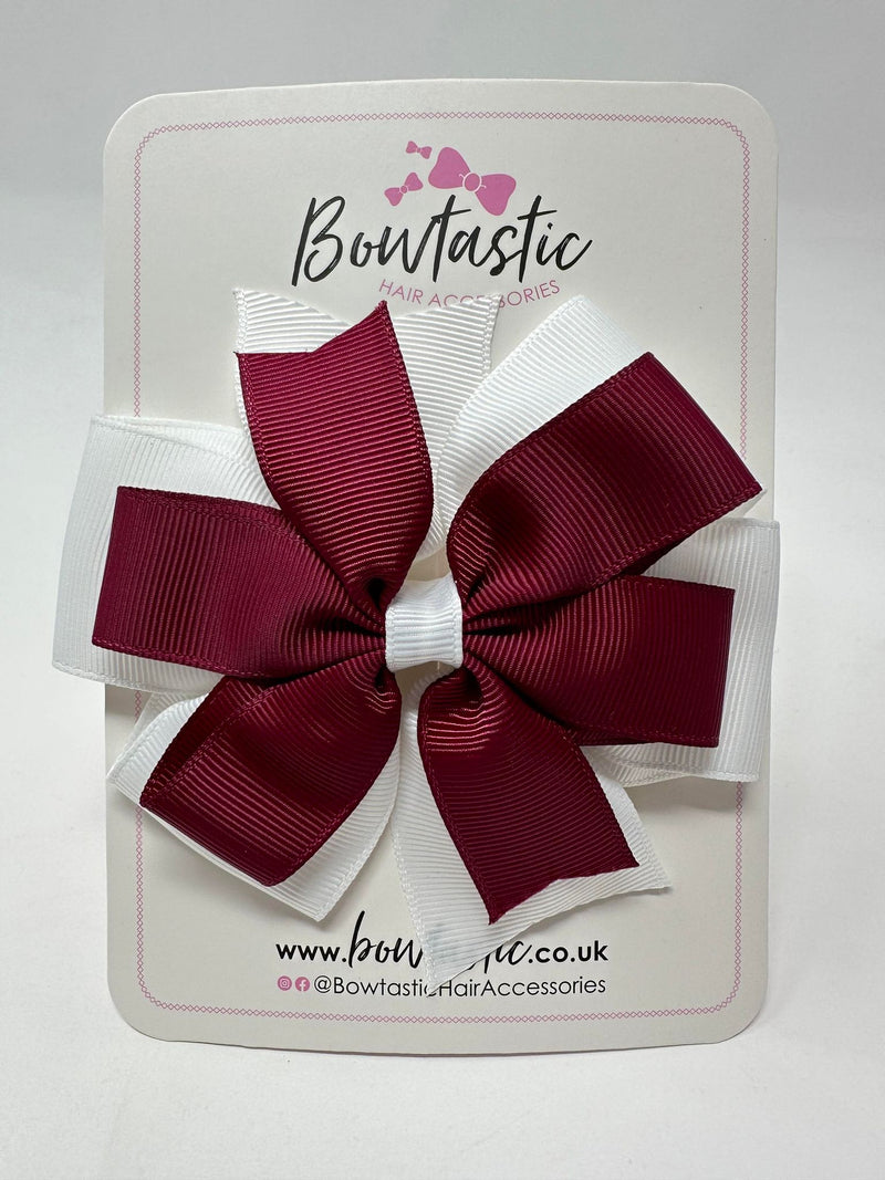 4 Inch Double Pinwheel Bow - Wine & White