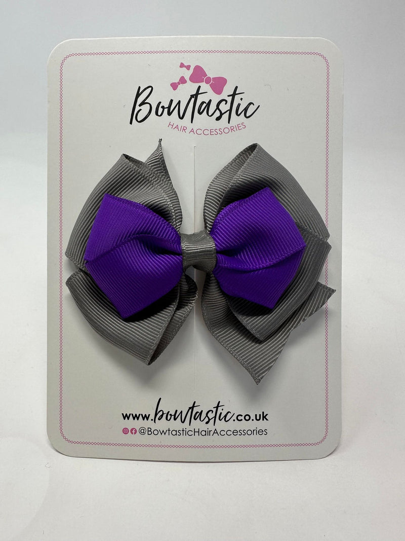 3.75 Inch Layered Bow - Purple & Metal Grey