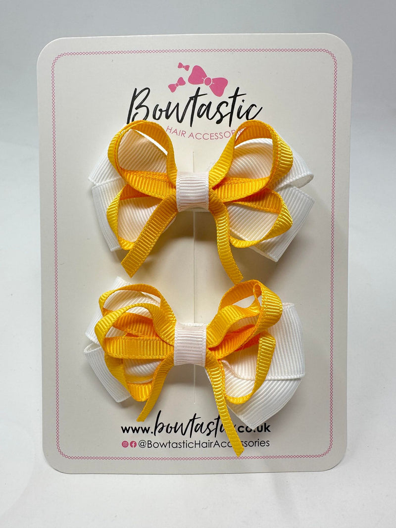 2.5 Inch Bows - Yellow Gold & White - 2 Pack