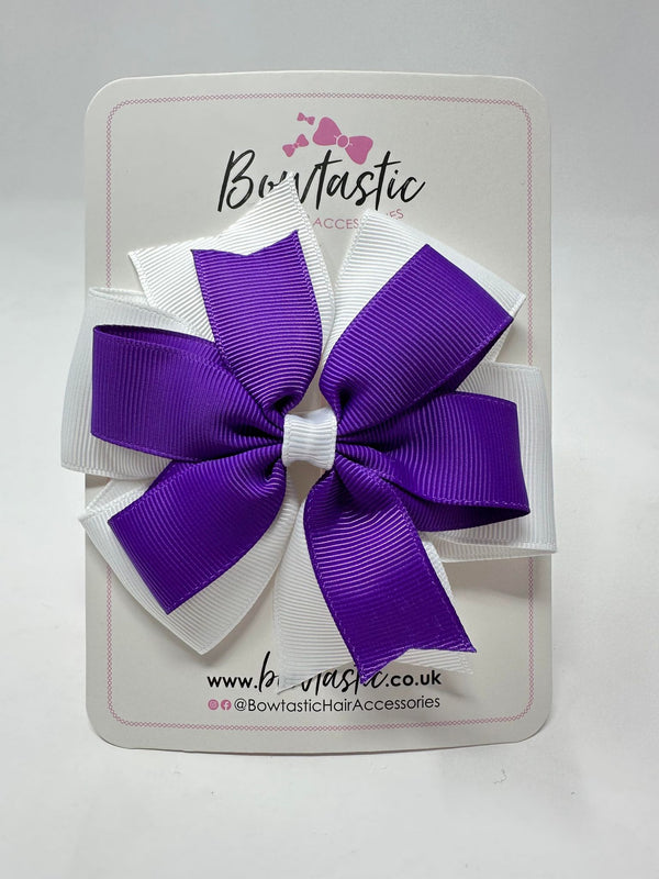 4 Inch Double Pinwheel Bow - Purple & White