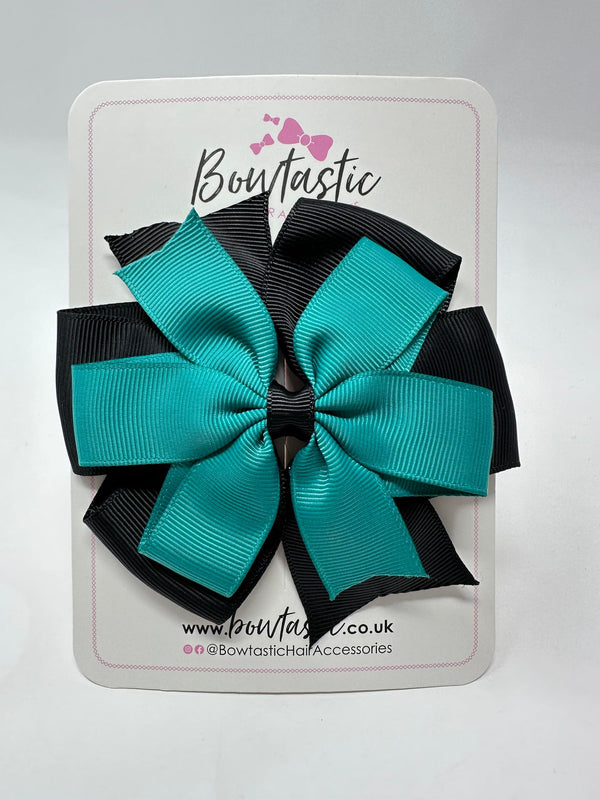 4 Inch Double Pinwheel Bow - Jade Green & Black