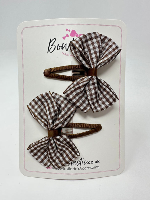 2.75 Inch Snap Clips - Brown Gingham - 2 Pack