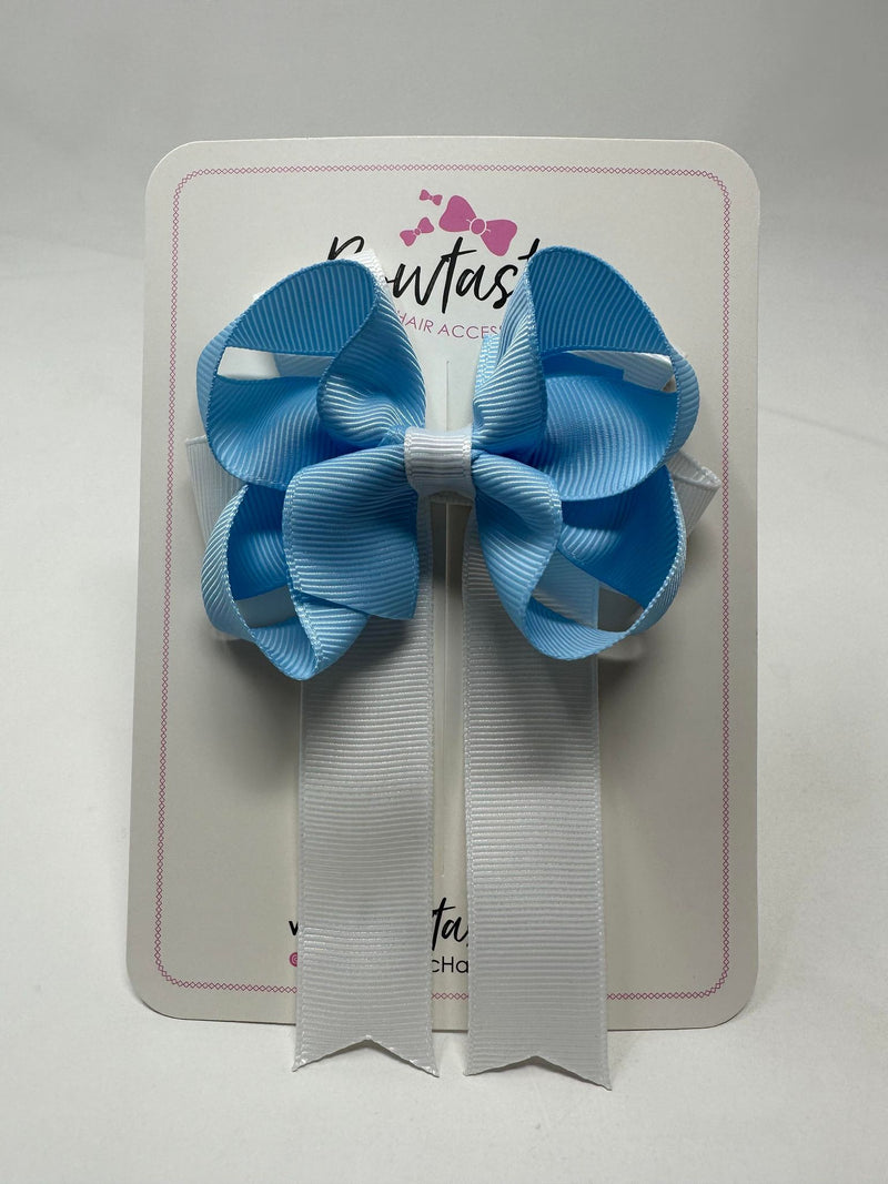 3.5 Inch Tail Bow - Blue Topaz & White