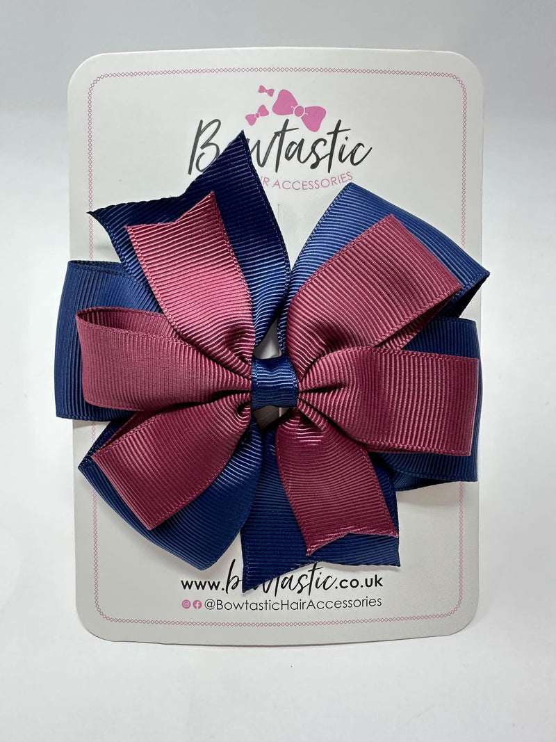 4 Inch Double Pinwheel Bow - Burgundy & Navy