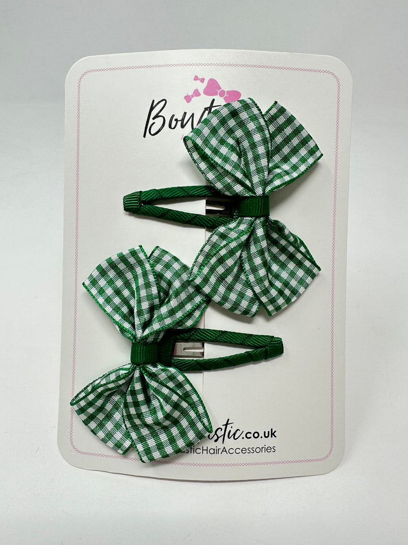 2.75 Inch Snap Clips - Forest Green & Green Gingham - 2 Pack
