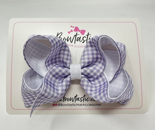 4 Inch Double Ribbon Bow - Lilac & White Gingham