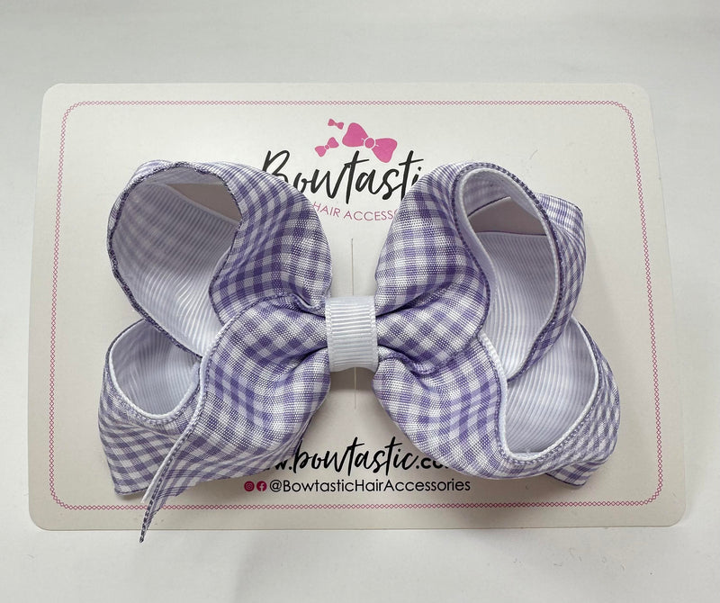 4 Inch Double Ribbon Bow - Lilac & White Gingham