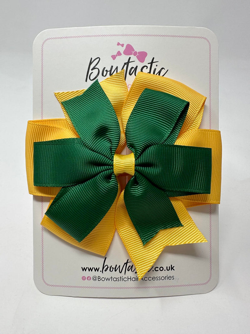 4 Inch Double Pinwheel Bow - Forest Green & Yellow Gold