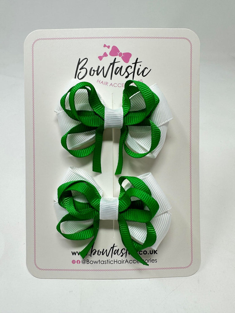 2.5 Inch Bows - White & Emerald Green - 2 Pack