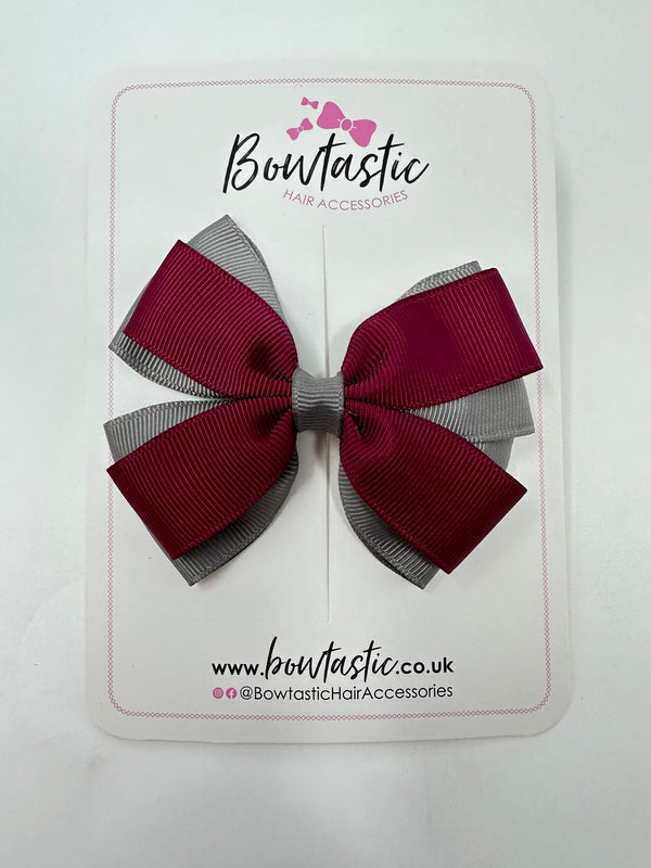 3.5 Inch Butterfly Bow - Wine & Metal Grey