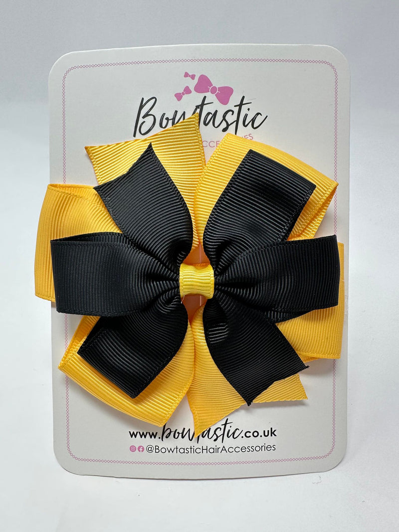 4 Inch Double Pinwheel Bow - Black & Yellow Gold