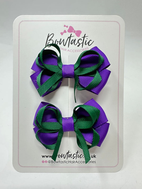 2.5 Inch Bows - Forest Green & Purple - 2 Pack