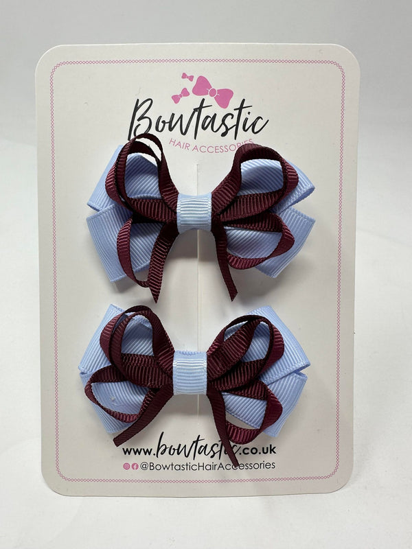 2.5 Inch Bows - Bluebell & Burgundy - 2 Pack