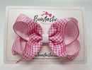 4 Inch Double Ribbon Bow - Pink & White Gingham