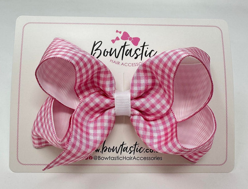 4 Inch Double Ribbon Bow - Pink & White Gingham