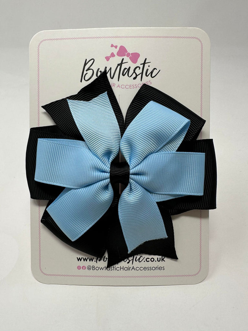 4 Inch Double Pinwheel Bow - Blue Topaz & Black