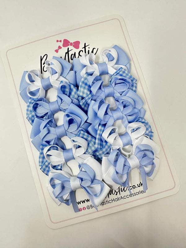 School Set - 2.5 Inch Bows - Blue, Blue Gingham & White - 10 Pack