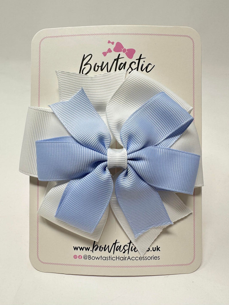 4 Inch Double Pinwheel Bow - Bluebell & White