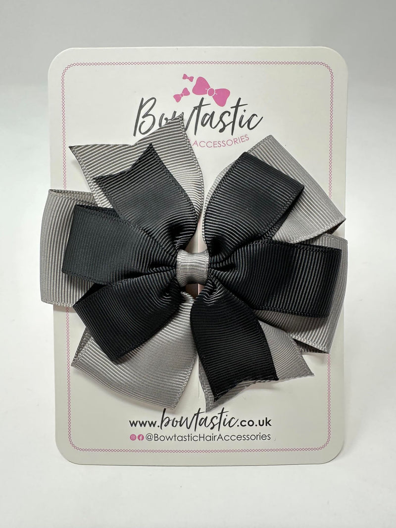 4 Inch Double Pinwheel Bow - Black & Metal Grey