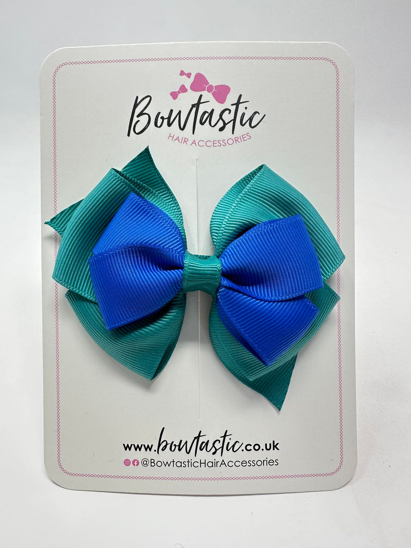 3.75 Inch Layered Bow - Royal Blue & Jade Green