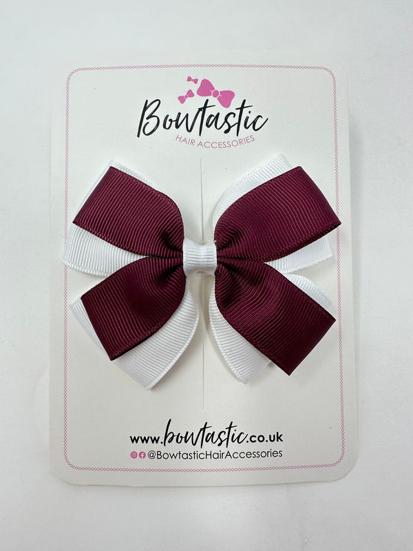 3.5 Inch Butterfly Bow - Burgundy & White