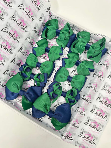 School Bundle - 3 Inch Bows - Forest Green & Navy - 10 Pack